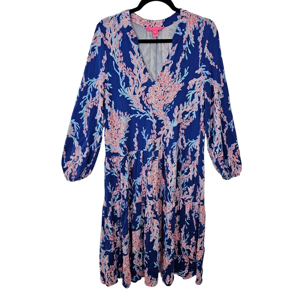 Lilly Pulitzer TRACI LONG SLEEVE DRESS Borealis Blue Swim on Over Size Medium - Picture 5 of 11